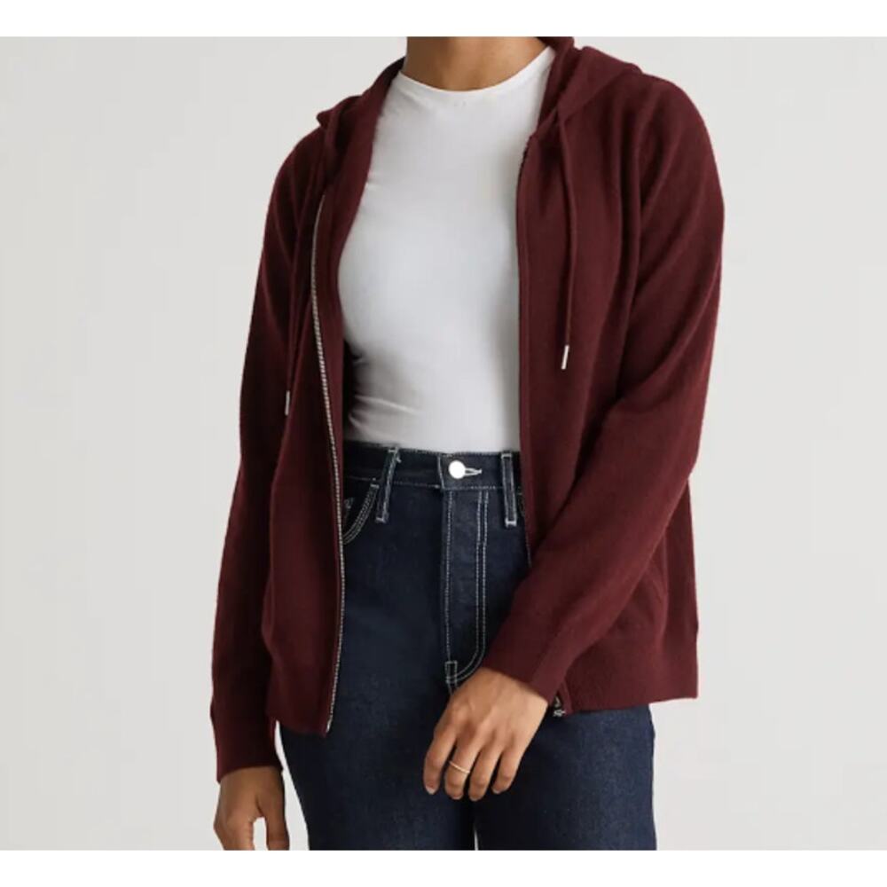 NWT Quince Mongolian Cashmere Full-Zip Hoodie Sweater XS Rich Burgundy Women's